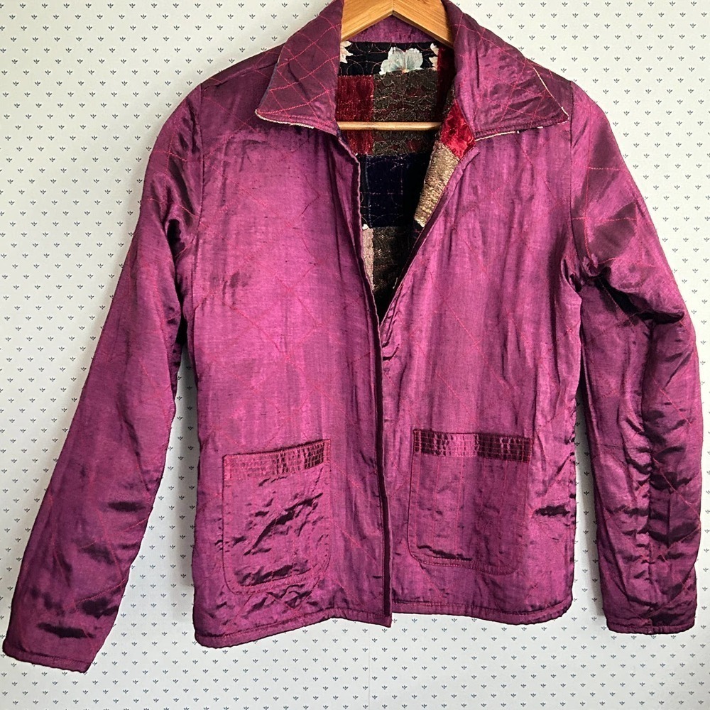 Yak Magik Patchwork Reversible Jacket XS Silk Boho Blazer Nepal Quilted - Picture 6 of 9